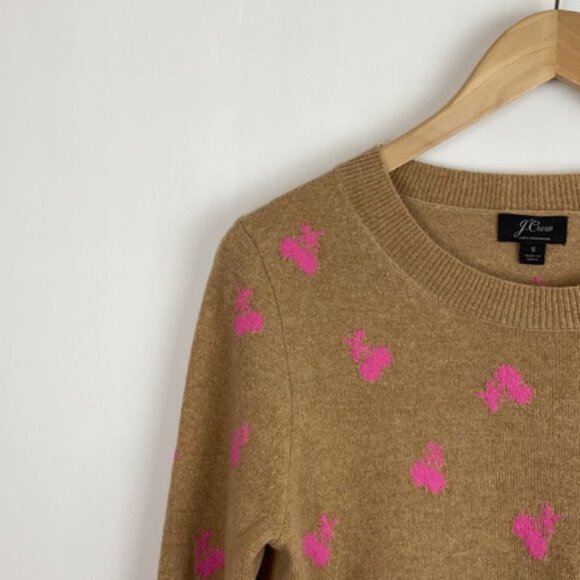 J.Crew S Cashmere Sweater Tan & Pink Cherries Intarsia Neon - Picture 6 of 13